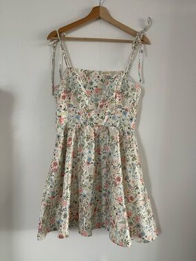 Floral Tie-Shoulder Women’s Dress - Cream Multi